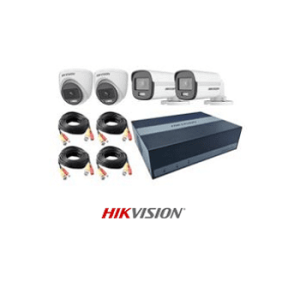 Imagen del Kit CCTV Hikvision 4 Cámaras Colorvu – 2 Bullet + 2 Domo – 1 EDVR – 1 SSD 300 GB NP